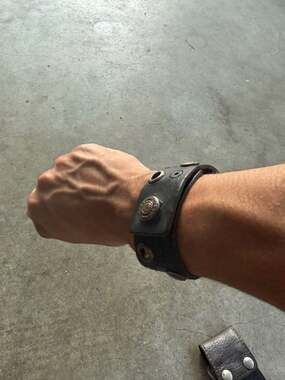 Diesel Black Leather Studded Eyelet Cuff Bracelet